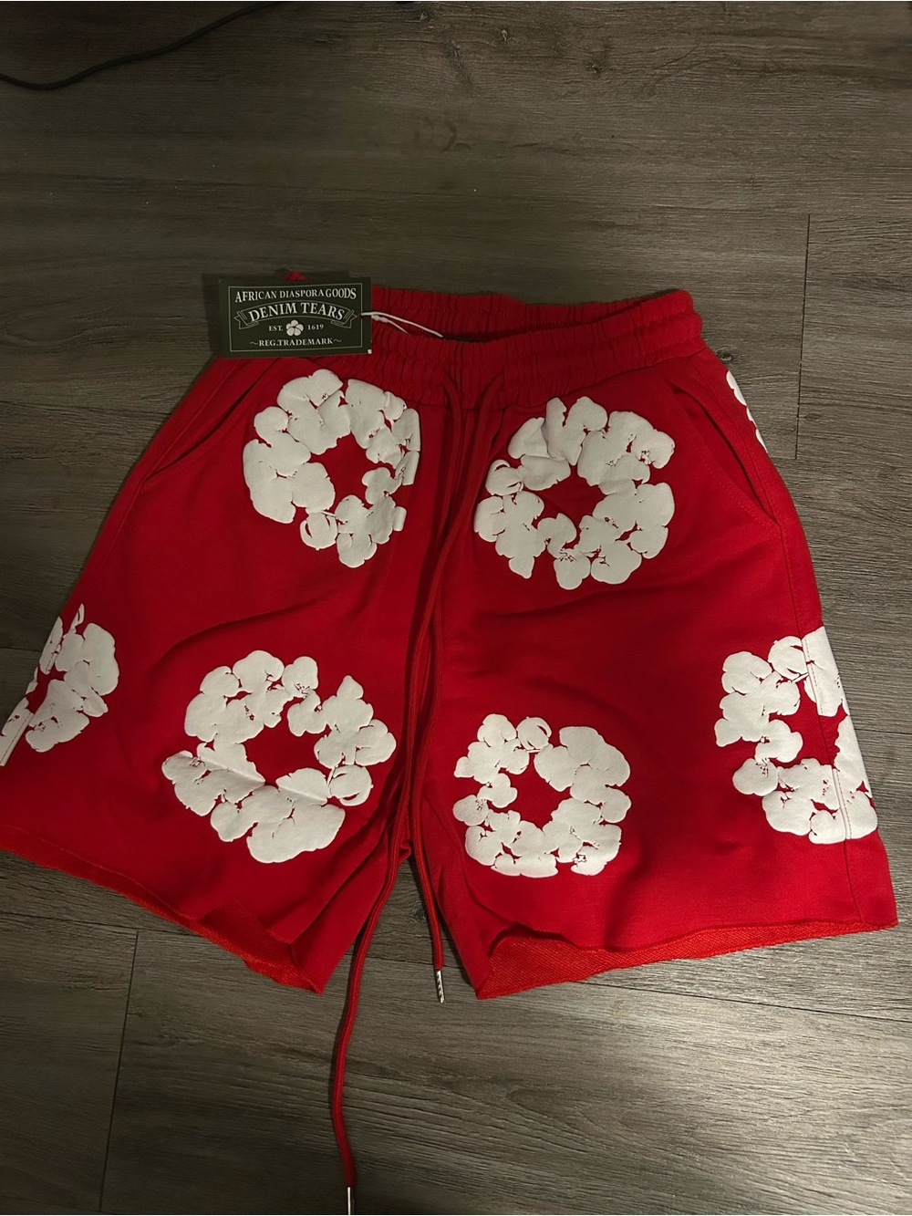Denim Tears Red Floral-Print Athletic Shorts for Men